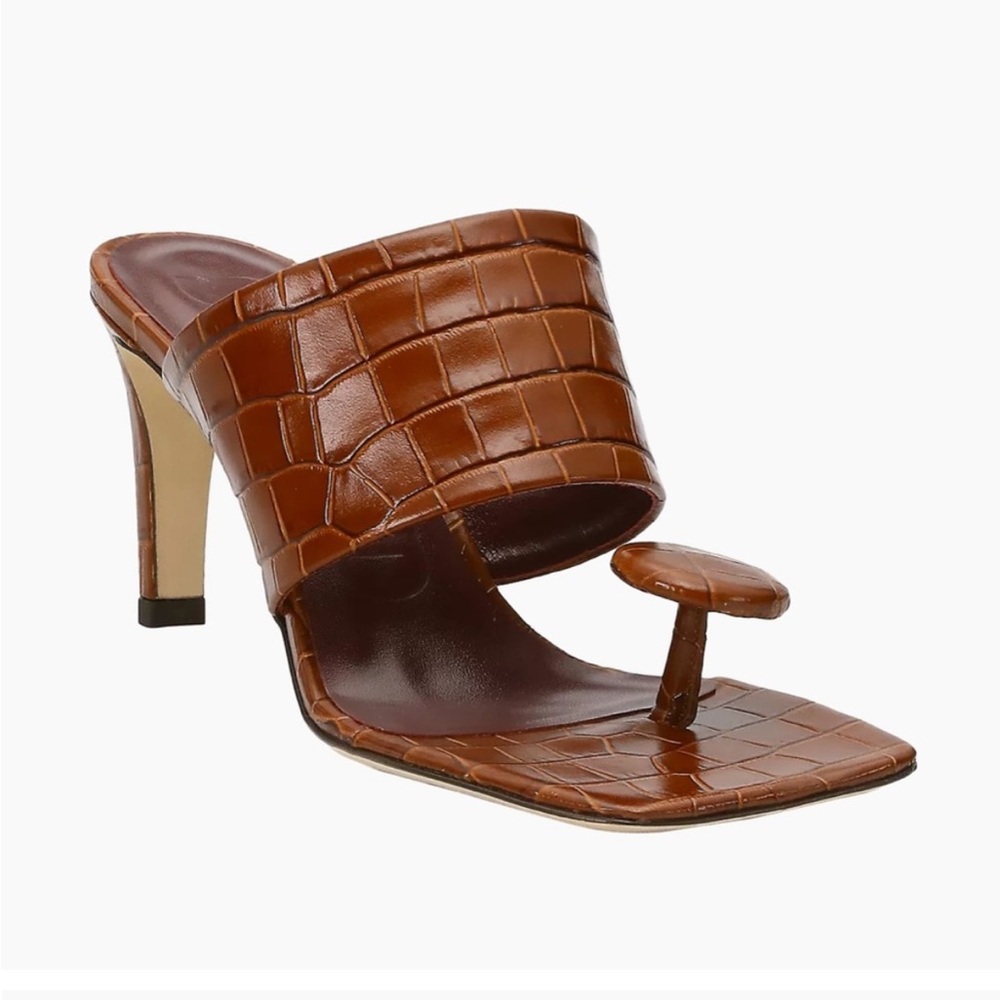 STAUD Luna Croc Embossed Leather Mules